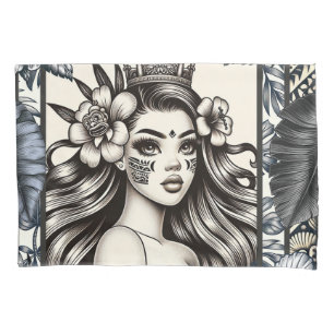 Funda De Cojín Princesa Polinesia Floral Tribal Azul