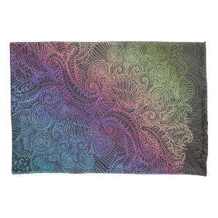 Funda De Cojín Prismatic Swirl Arte de plumas fractales arcoiri