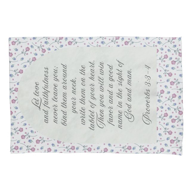Funda De Cojín Proverbs 3:3–4 Floral Scripture  (Anverso)
