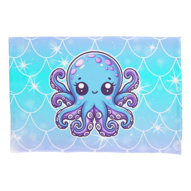 Funda De Cojín Pulpo azul lindo (Anverso)