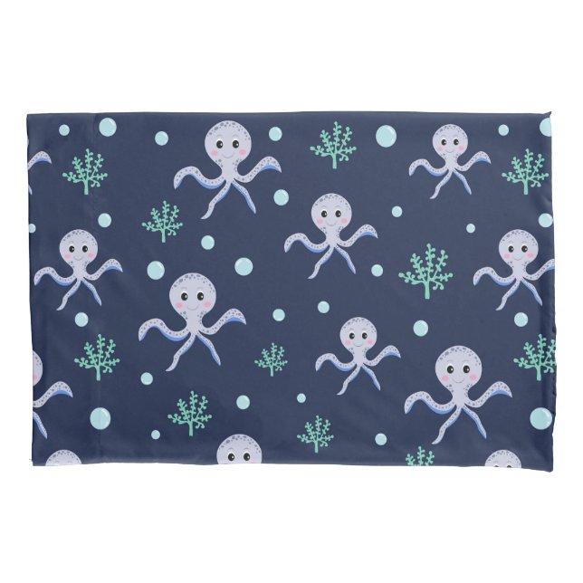 Funda De Cojín Pulpo bajo el mar patrón infantil (Anverso)