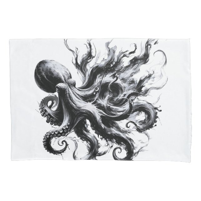 Funda De Cojín Pulpo Kraken de fluido de tinta abstracta (Anverso)