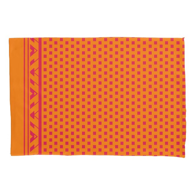 Funda De Cojín Puntos cuadrados geométricos | naranja rosa calien (Anverso)
