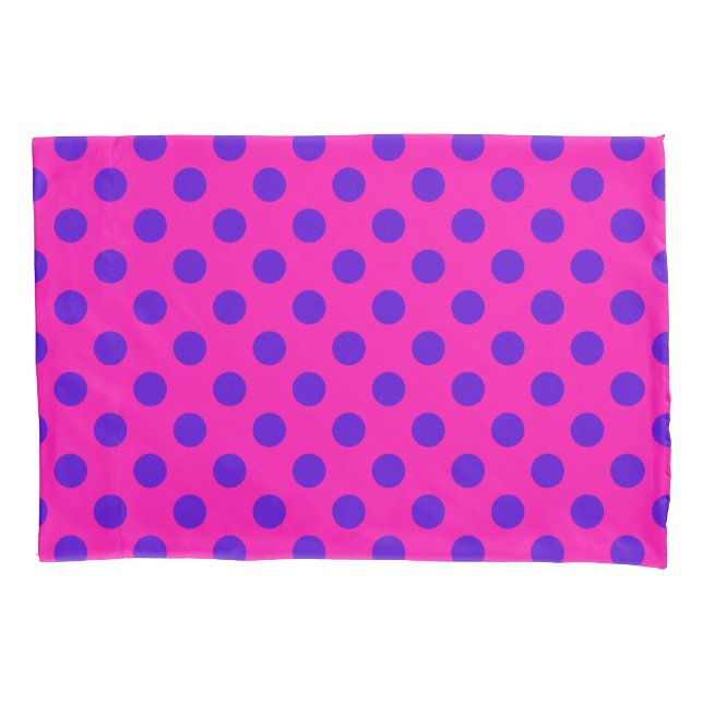 Funda De Cojín Puntos de polka azul en fuchsia (Anverso)