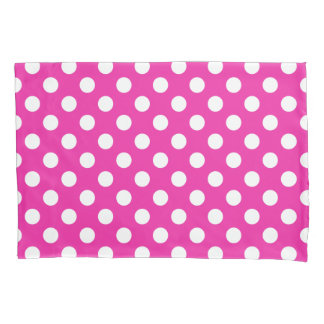 Funda De Cojín Puntos de polka blanco en fuchsia
