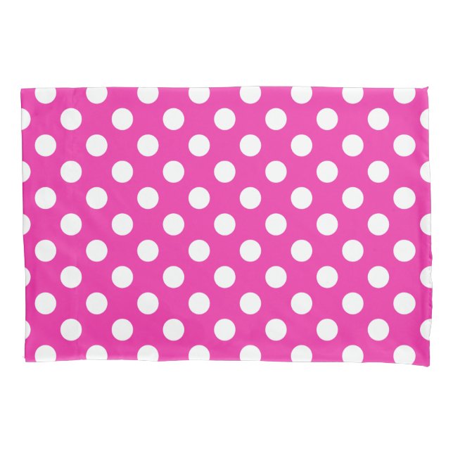 Funda De Cojín Puntos de polka blanco en fuchsia (Anverso)