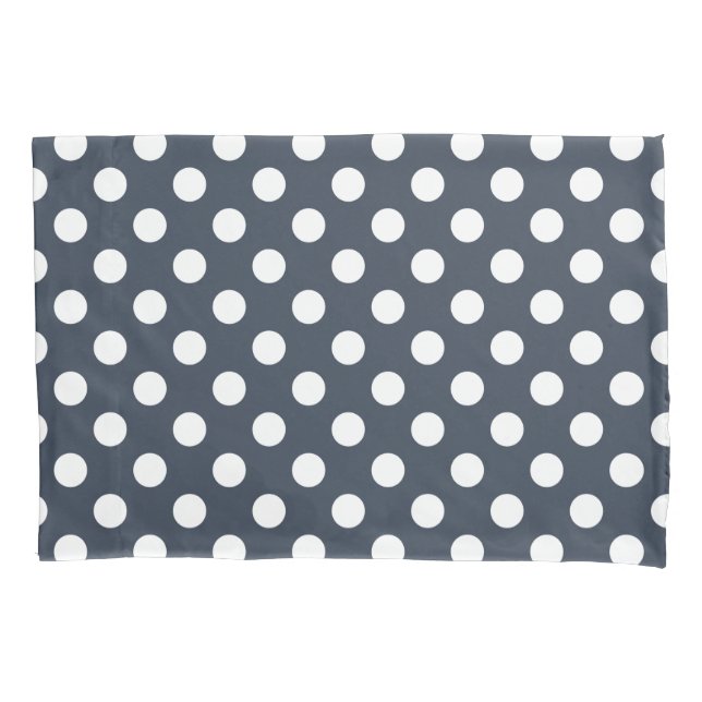 Funda De Cojín Puntos de polka blanco sobre gris azul (Anverso)