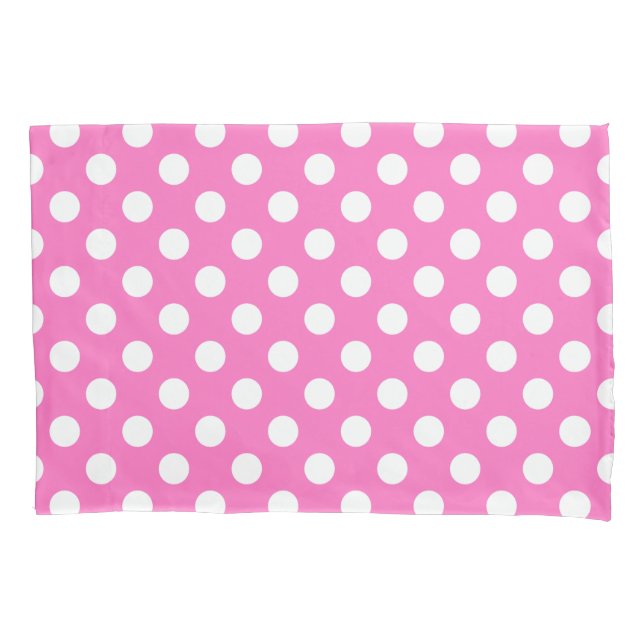 Funda De Cojín Puntos de polka blanco sobre rosa (Anverso)
