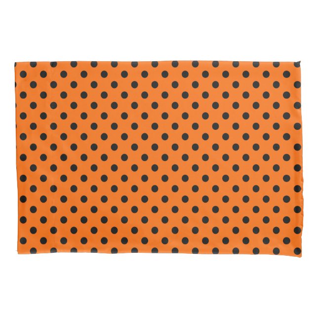 Funda De Cojín Puntos de polka negro y naranja (Anverso)