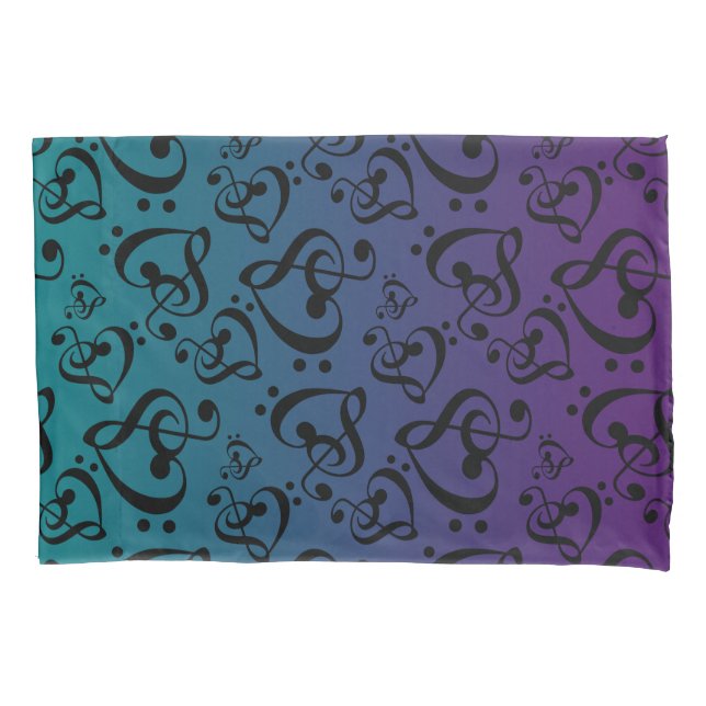 Funda De Cojín Purple Verde azulada Ombre Clef Hearf Music Notes  (Anverso)