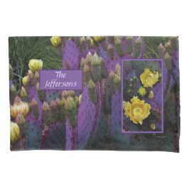Funda De Cojín Púrpura Pear Opuntia Cactus Flores Amarillas