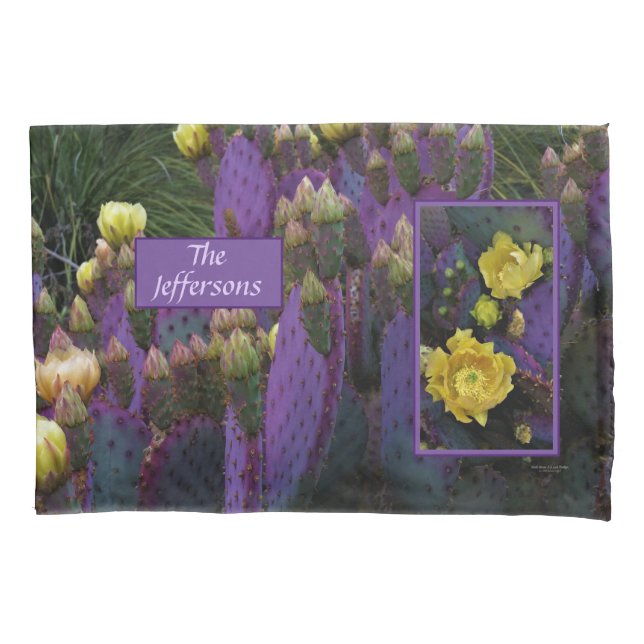 Funda De Cojín Púrpura Pear Opuntia Cactus Flores Amarillas