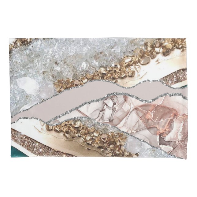 Funda De Cojín Purpurina de oro del Agate Verde azulado turquesa (Anverso)