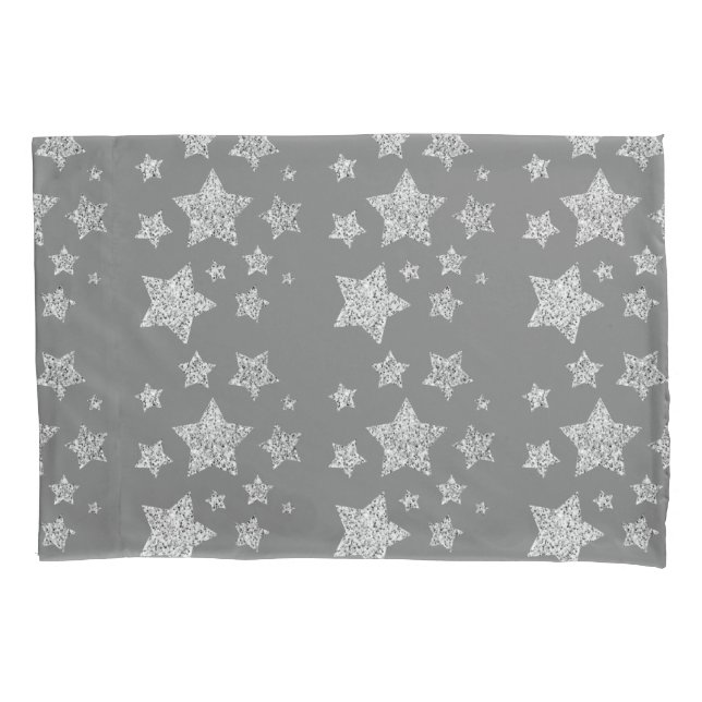 Funda De Cojín Purpurina plateado chispa Estrellas patrón gris cl (Anverso)