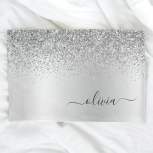 Funda De Cojín Purpurina plateado Sparkle Glam Monograma Metaliza