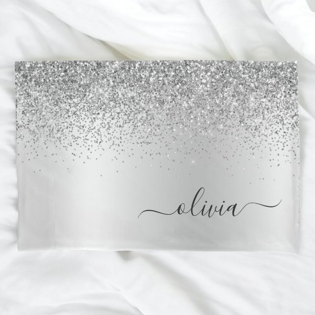 Funda De Cojín Purpurina plateado Sparkle Glam Monograma Metaliza (Subido por el creador)
