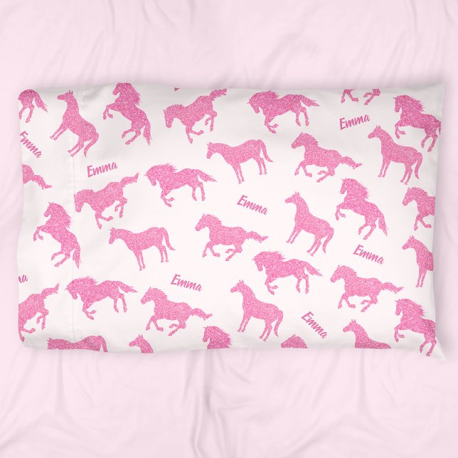Funda De Cojín Purpurina Rosa Patrón de Caballo Niña Pequeña Nomb (Subido por el creador)