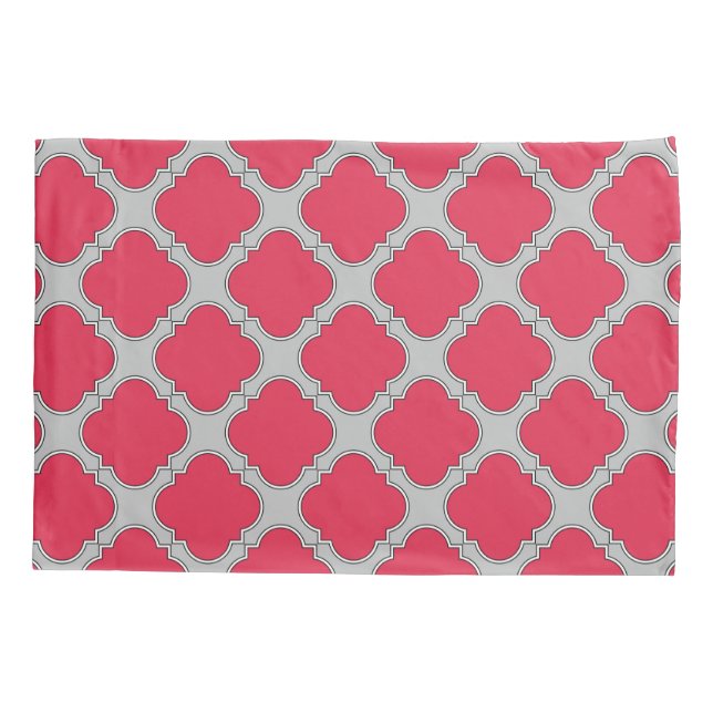Funda De Cojín Quatrefoil rojo y gris (Reverso)