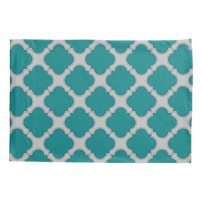 Funda De Cojín Quatrefoil verde azulado y gris (Reverso)