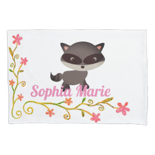 Funda De Cojín Raccoon con flores