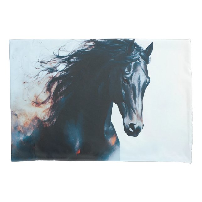 Funda De Cojín  Racing Black Horse Portrait Minimalist (Anverso)