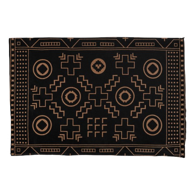Funda De Cojín Raíces doradas: Elegancia marroquí negra y tribal (Anverso)