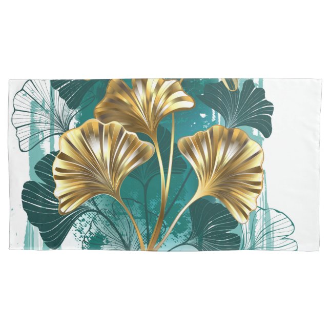 Funda De Cojín Rama con hojas doradas Ginko Biloba (Anverso-izquierdo)