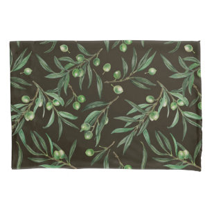 Funda De Cojín Ramas de oliva acuarela en negro
