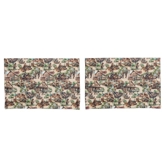 Funda De Cojín Rancho occidental o escenario rural (Anverso - Set)