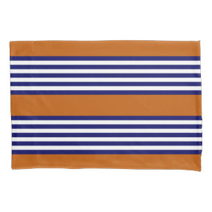Funda De Cojín Rayas azul y blanca de la marina con naranja quema