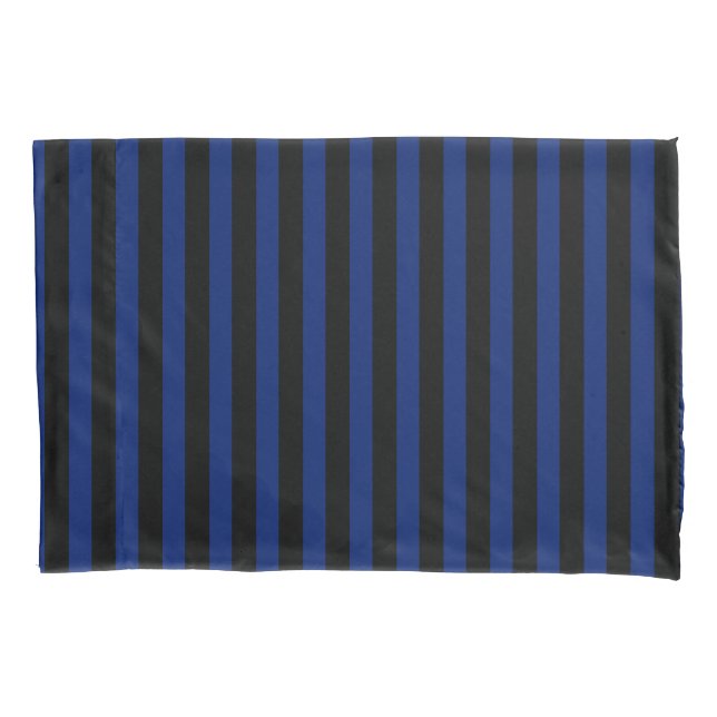Funda De Cojín Rayas de caramelo azul y negro (Anverso)