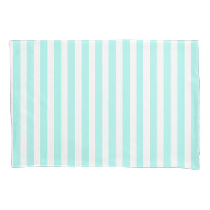 Funda De Cojín Rayas de caramelo blanco y turquesa