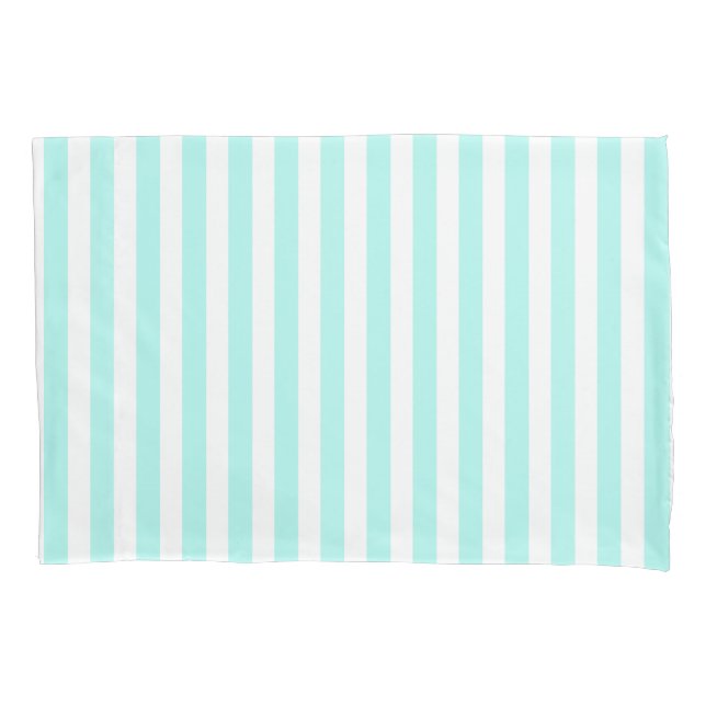 Funda De Cojín Rayas de caramelo blanco y turquesa (Anverso)