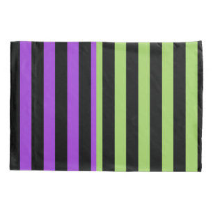 Funda De Cojín Rayas de Halloween Verde Púrpura y Negro