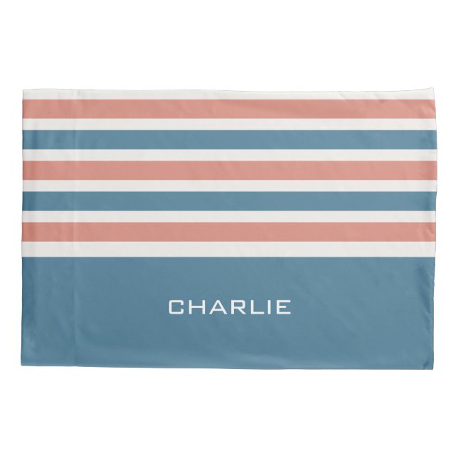 Funda De Cojín Rayas Patrón personalizado monograma almohadas (Reverso)