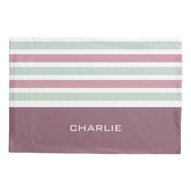 Funda De Cojín Rayas Patrón personalizado monograma almohadas (Reverso)