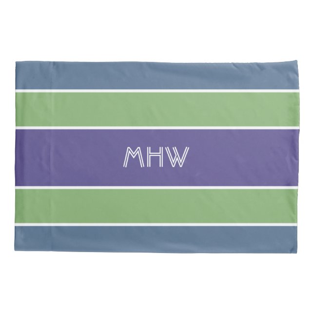 Funda De Cojín Rayas Patrón personalizado monograma almohadas (Reverso)