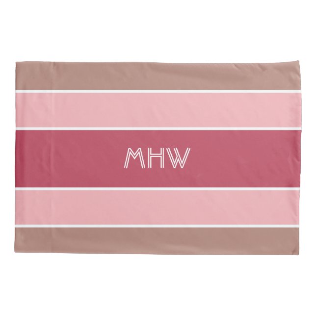 Funda De Cojín Rayas Patrón personalizado monograma almohadas (Reverso)