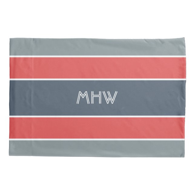 Funda De Cojín Rayas Patrón personalizado monograma almohadas (Reverso)