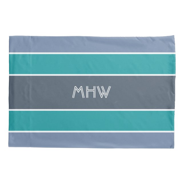 Funda De Cojín Rayas Patrón personalizado monograma almohadas (Reverso)