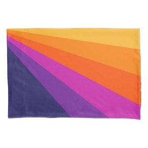 Funda De Cojín Rayas retro diagonales púrpura y naranja