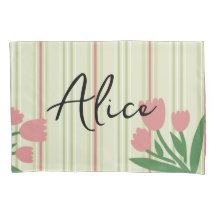 Rayas retro personalizadas y flores verdes rosadas