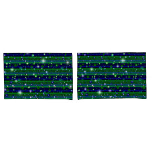 Funda De Cojín Rayas verdes azules con estrellas y gotas de lluvi