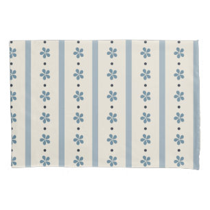 Funda De Cojín Rayas y Flores Azules y Crema