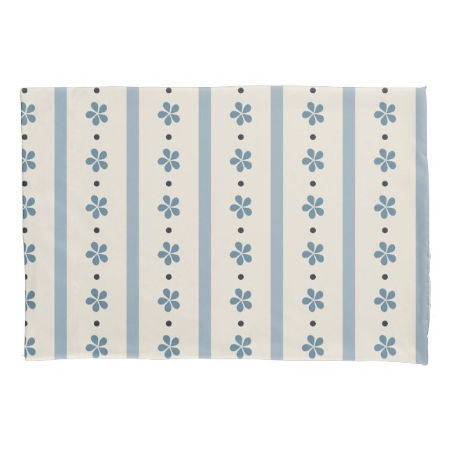 Funda De Cojín Rayas y Flores Azules y Crema (Anverso)