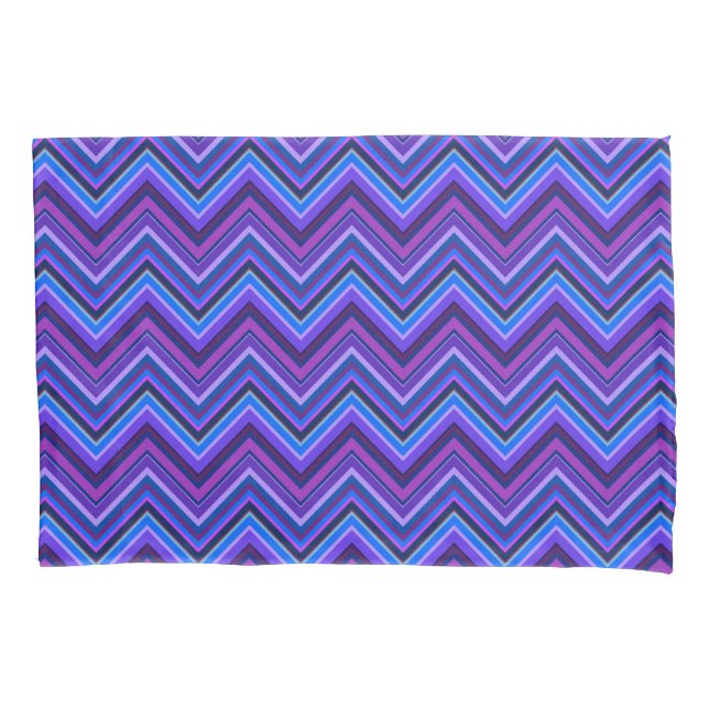 Funda De Cojín Rayas zigzag azules y violetas (Anverso)