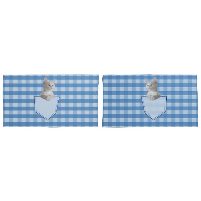 Funda De Cojín Rayo azul de bolsillo blanco gatito ilusión divert (Anverso - Set)