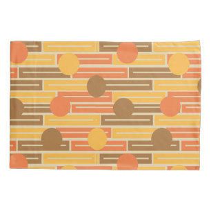 Funda De Cojín Rectángulos y Círculos Naranja, Dorado y Marrón