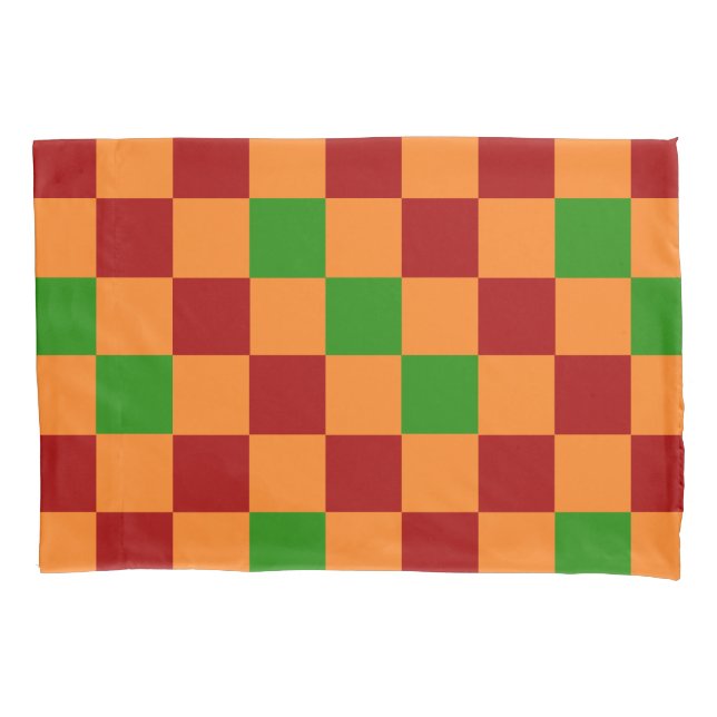 Funda De Cojín Red Orange Green Checkered Pattern Design  (Anverso-izquierdo)