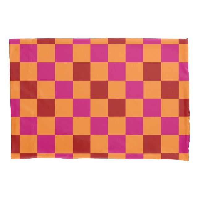 Funda De Cojín Red Orange Pink Checkered Pattern Design  (Anverso)